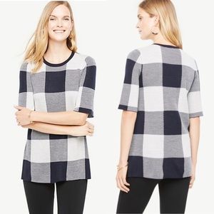 NWT Ann Taylor Navy Gingham Tunic Sweater